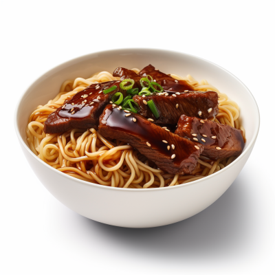 Noodles with meat and teriyaki sauce